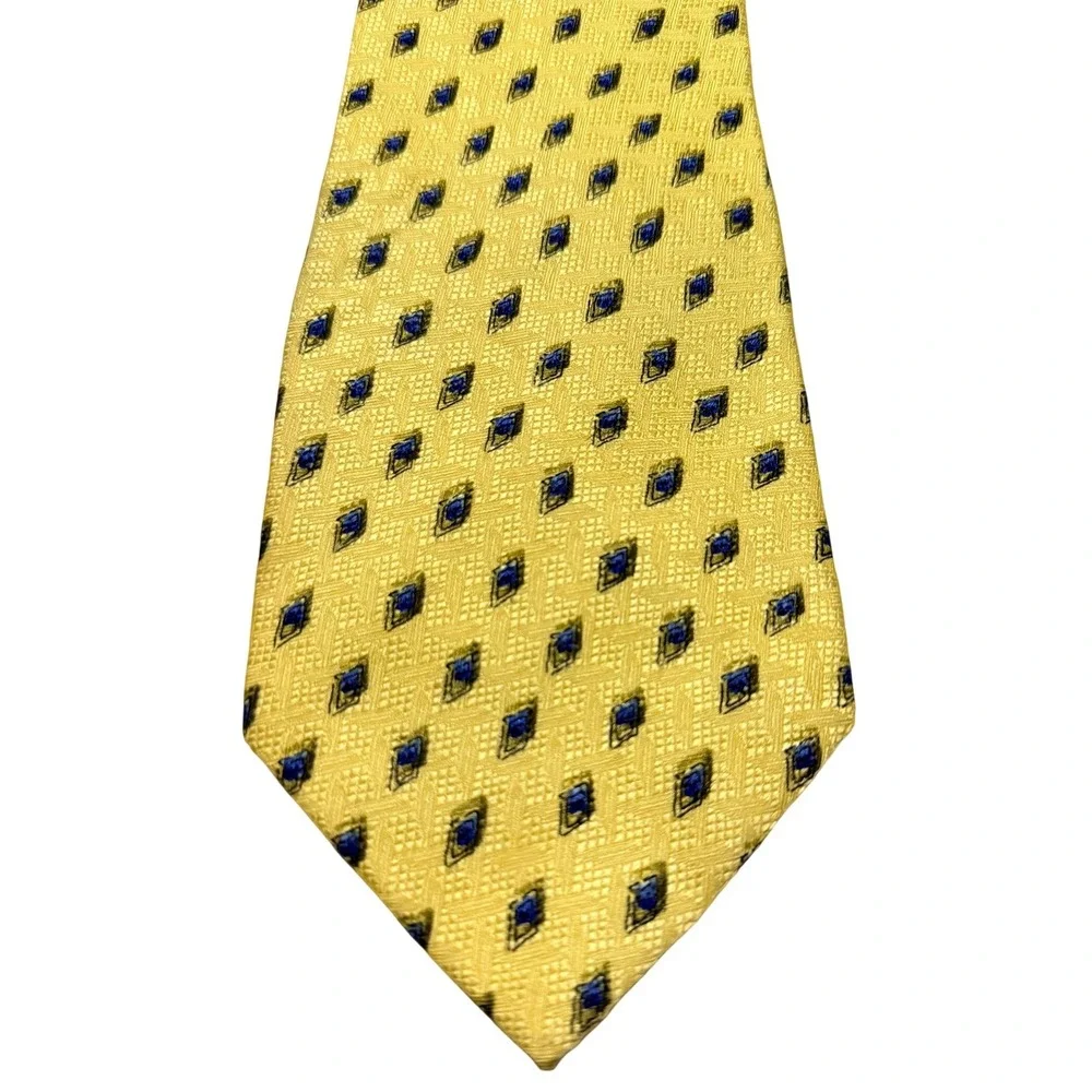 J. Garcia Silk Tie Yellow Blue Geometric Collection 15 Vintage Art Tie